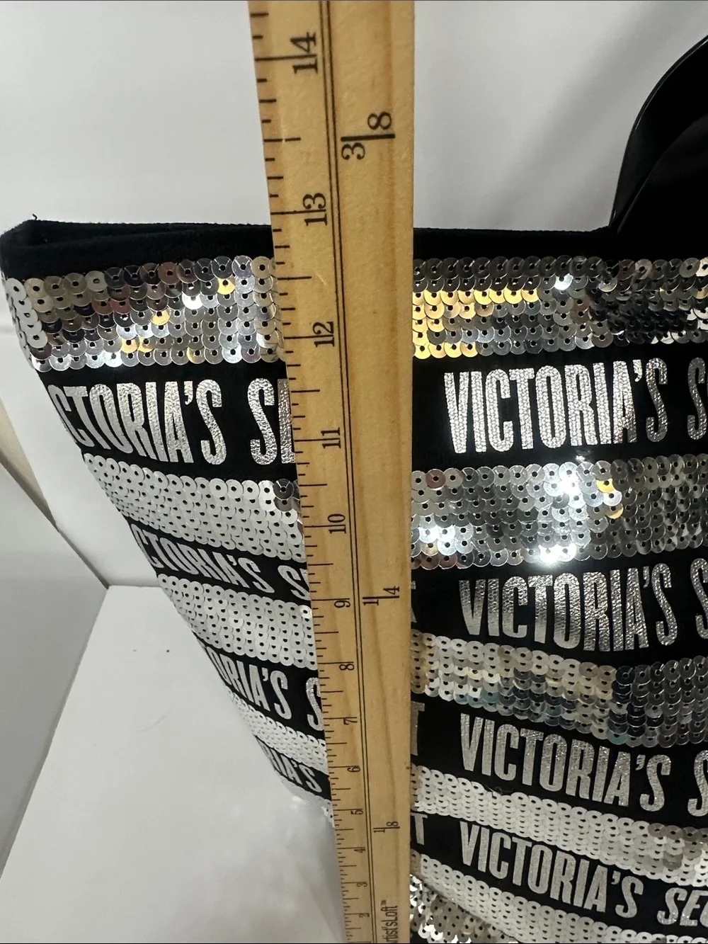 Victoria's Secret Black & Silver Sequin Logo Tote Bag and pouch Set